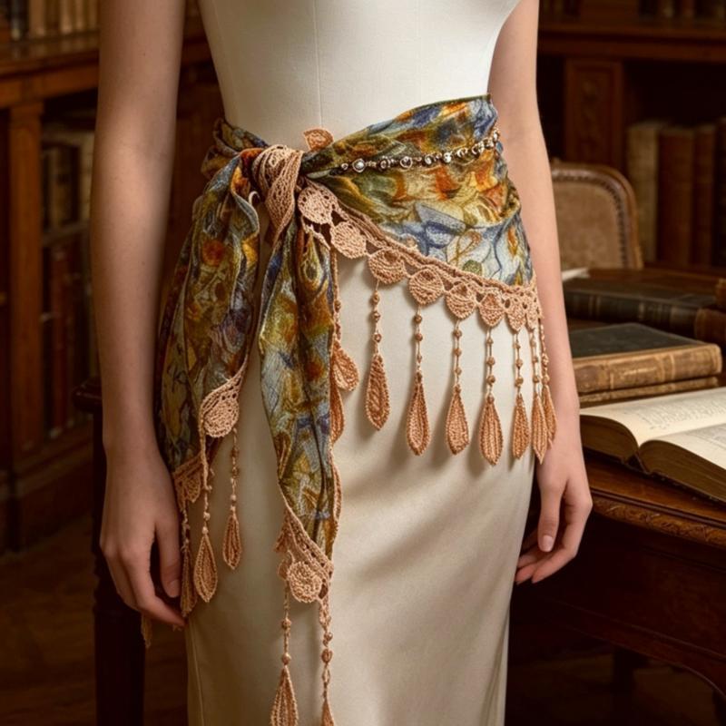 Tassel Fringe Trim - Sciarpa Triangolare Bohemien con Nappe, Sciarpa
